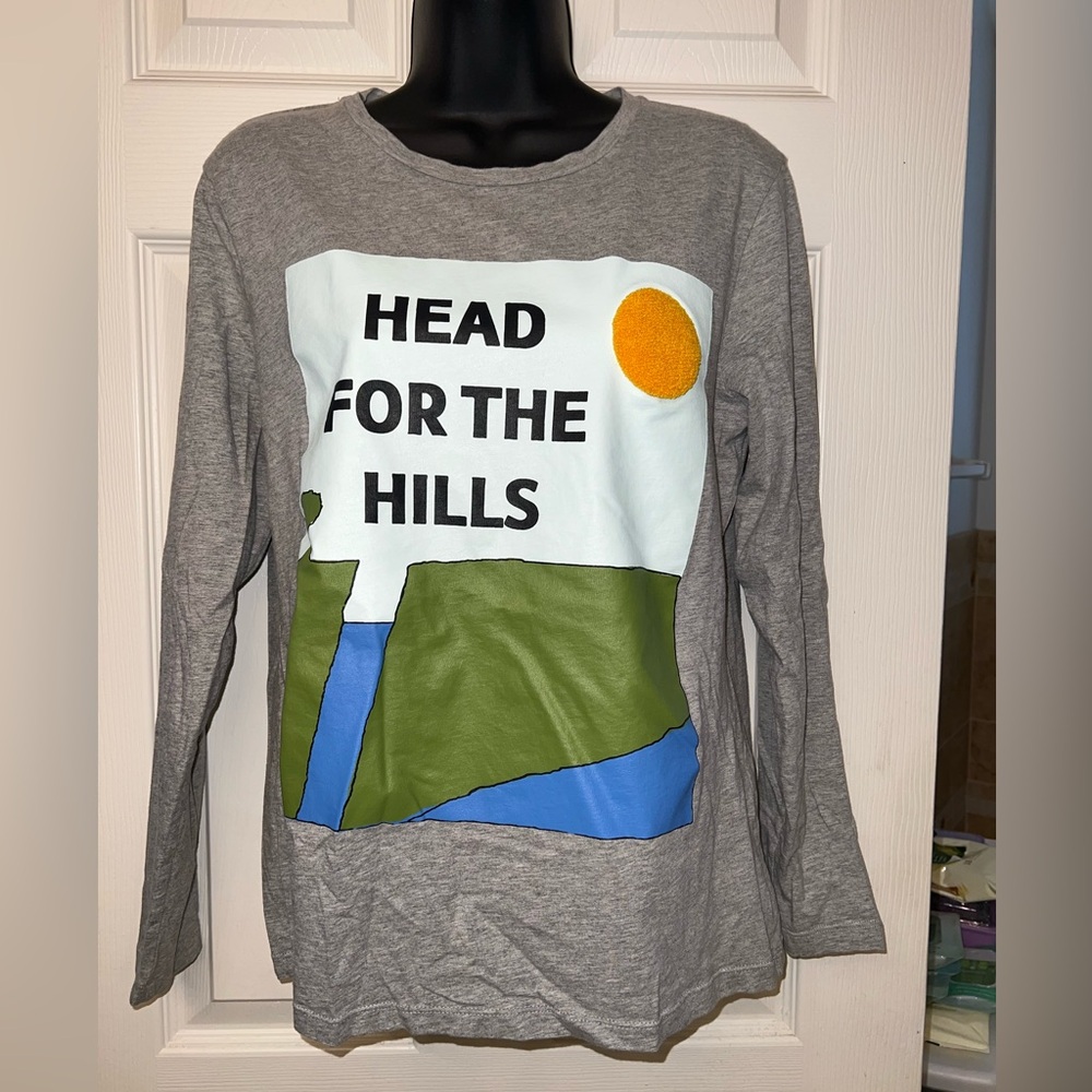 Tory Burch / Sport Long Sleeve Graphic Tee Grey Sz M